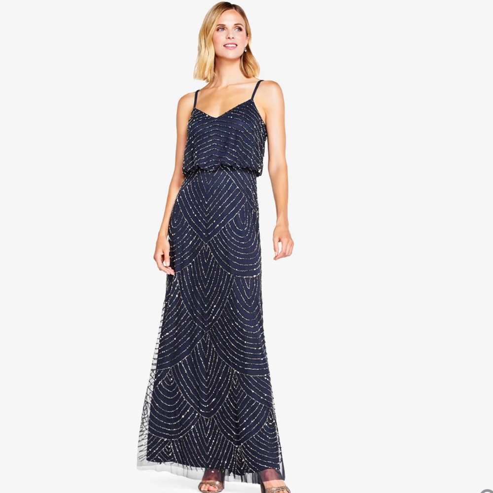 NEW! Adrianna Papell Plus, Navy, Art Deco Blouson Evening Gown in 20W